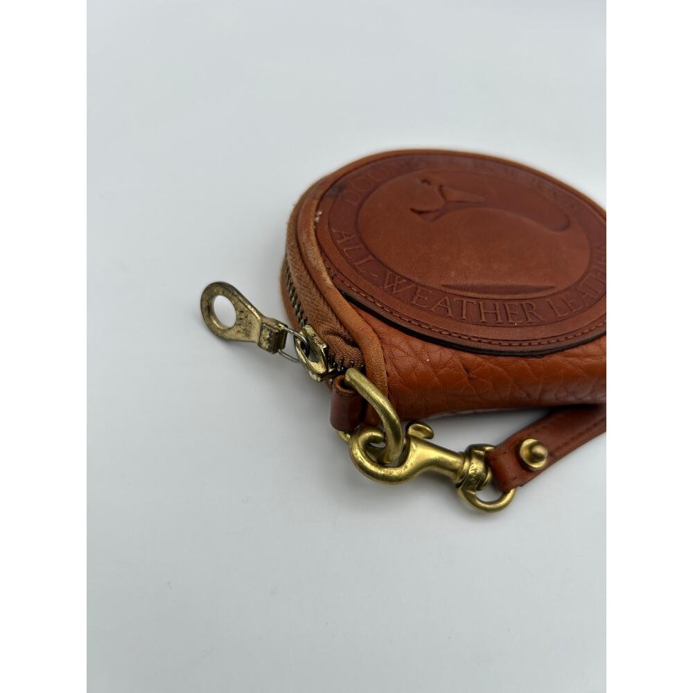 Vintage Dooney & Bourke Coin Purse All Weather Leather Duck Logo Brown Zip Pouch - Picture 4 of 6